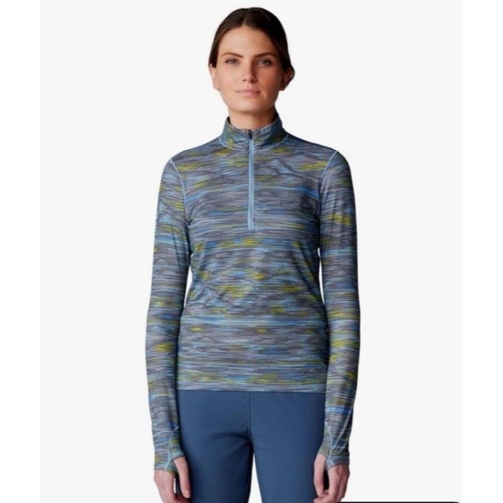 Mountain Hardwear Women's Butter Half Zip, Element Stria Print Small Blue UPF 50